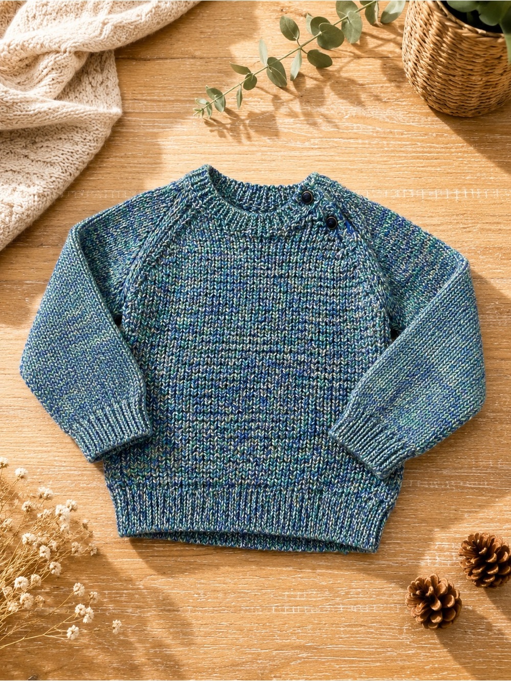 Zara Teal Blue Speckled Knit Sweater Unisex